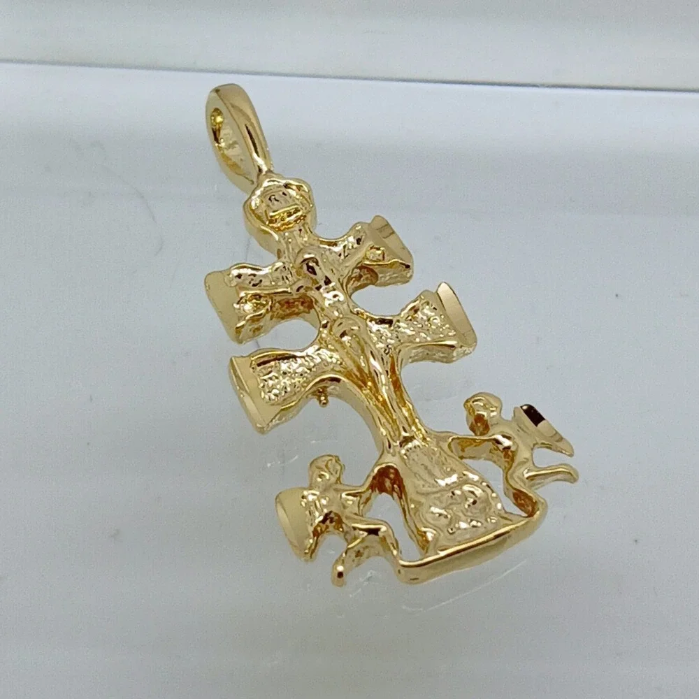 Vintage Karatbond Gold Crucifix Necklace Pendant Angel Double Cross Made USA Y2K